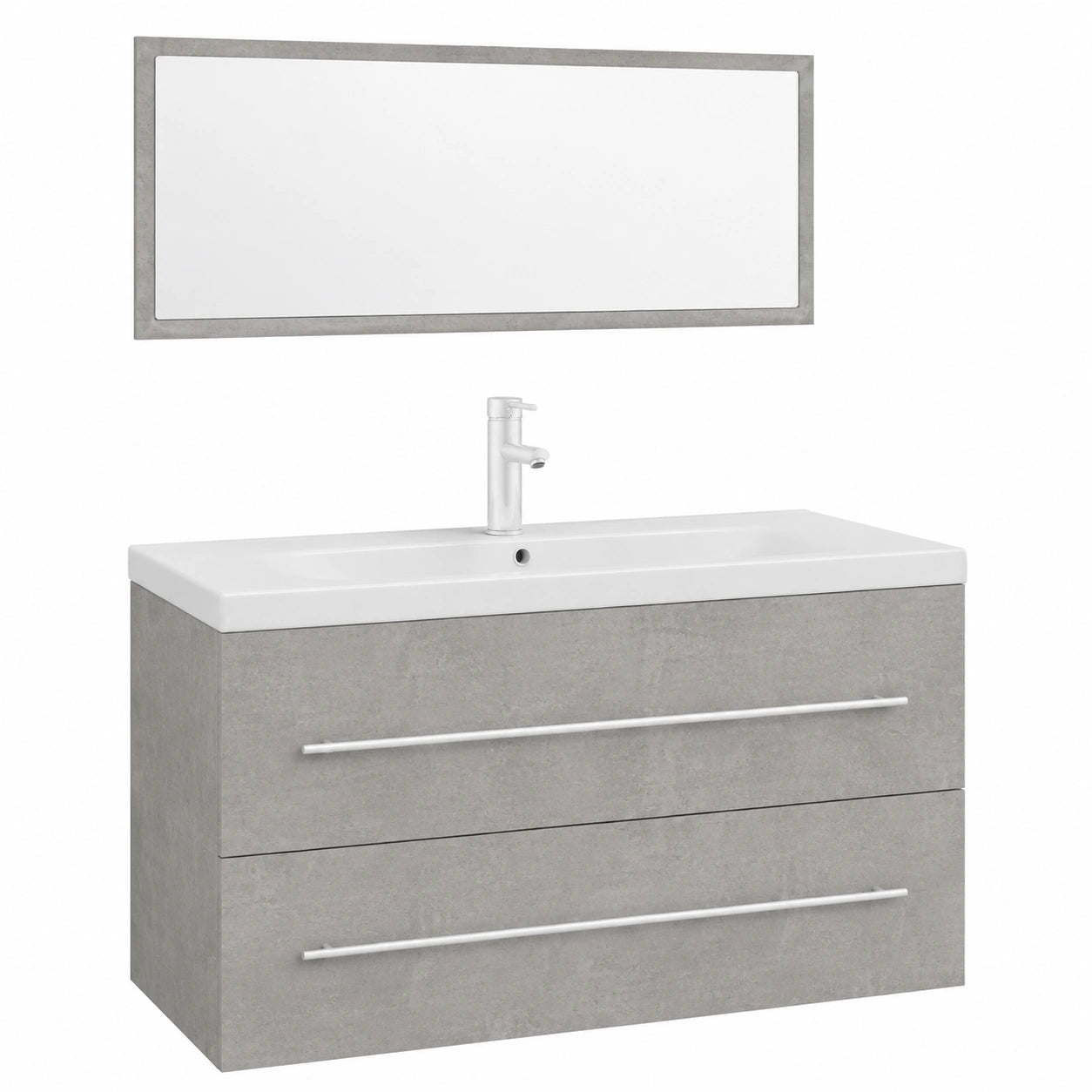 Conjunto de Muebles de Baño 3 Piezas con Espejo y Lavabo, Armario de Almacenamiento Gris Hormigón