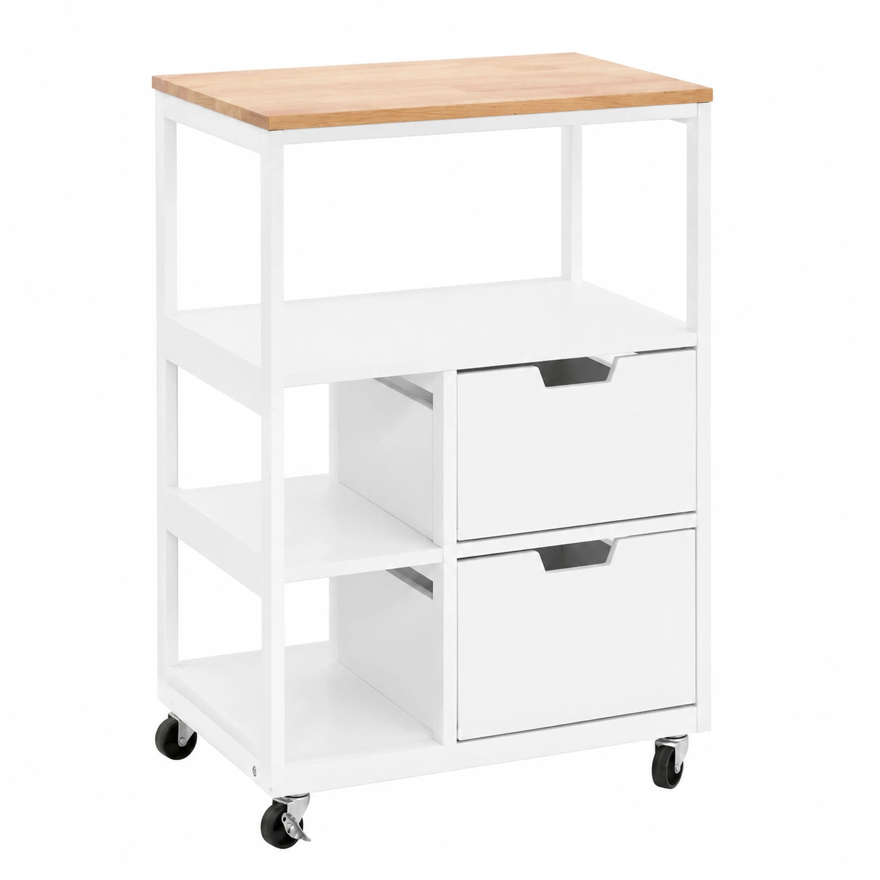 Carrito de Cocina con Ruedas y Cajones, Mueble Auxiliar Moderno Blanco 53x37x89 cm