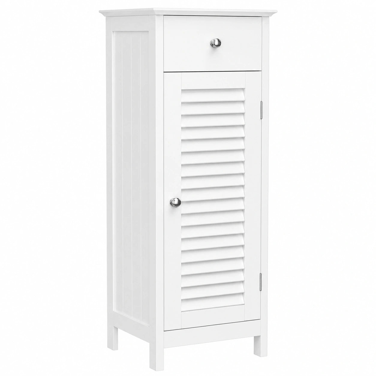 VASAGLE Armario de Baño de Madera Blanca con Puerta de Persiana y Cajón