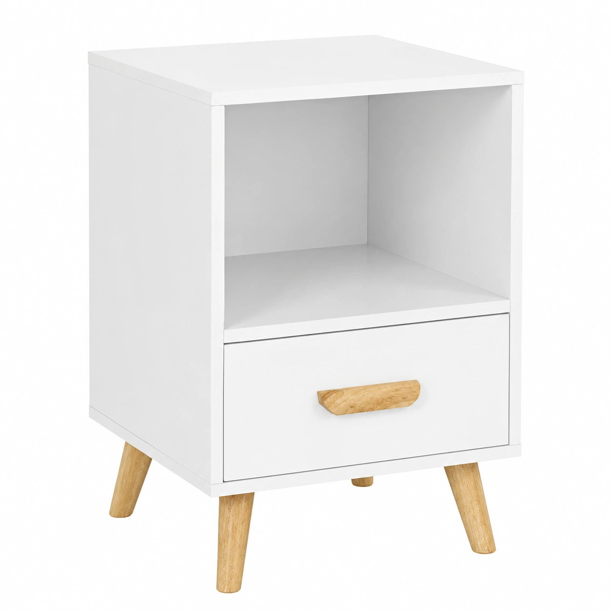 Mesa Auxiliar Moderna con Cajón y Almacenamiento para Dormitorio, 40x40x62 cm, Blanco