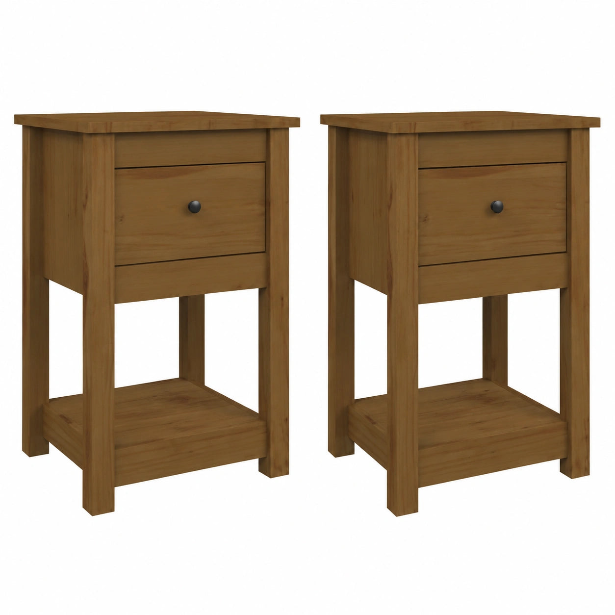 Mesitas de Noche de Madera de Pino Marrón con Estantes para Almacenamiento - Pack de 2