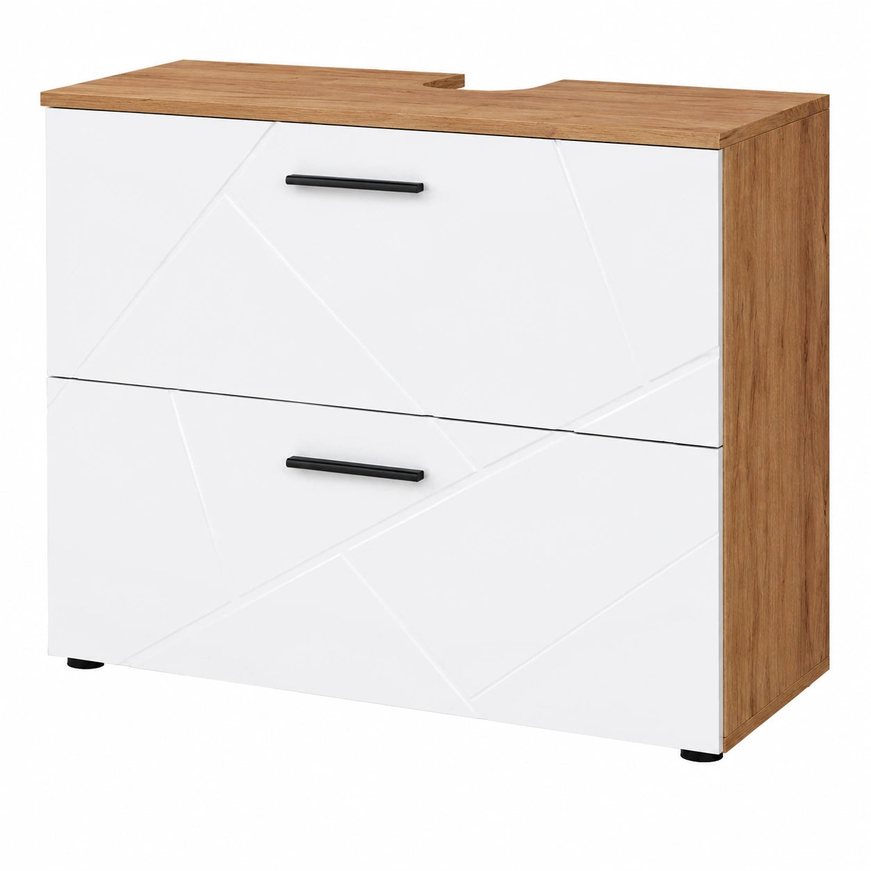 Armario para Lavabo Vicco Irma, Blanco Luminoso y Roble Dorado, 80x58.6 cm, Ideal para Sifón con Ventilación