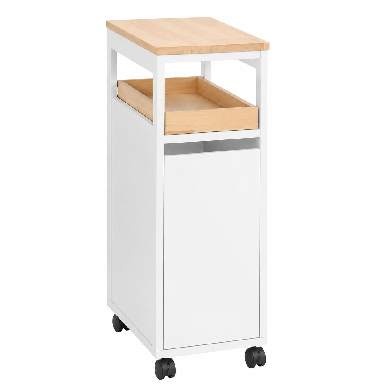 Carrito Estrecho con Ruedas y Estantería de Madera para Cocina y Baño, 51x20x79 cm