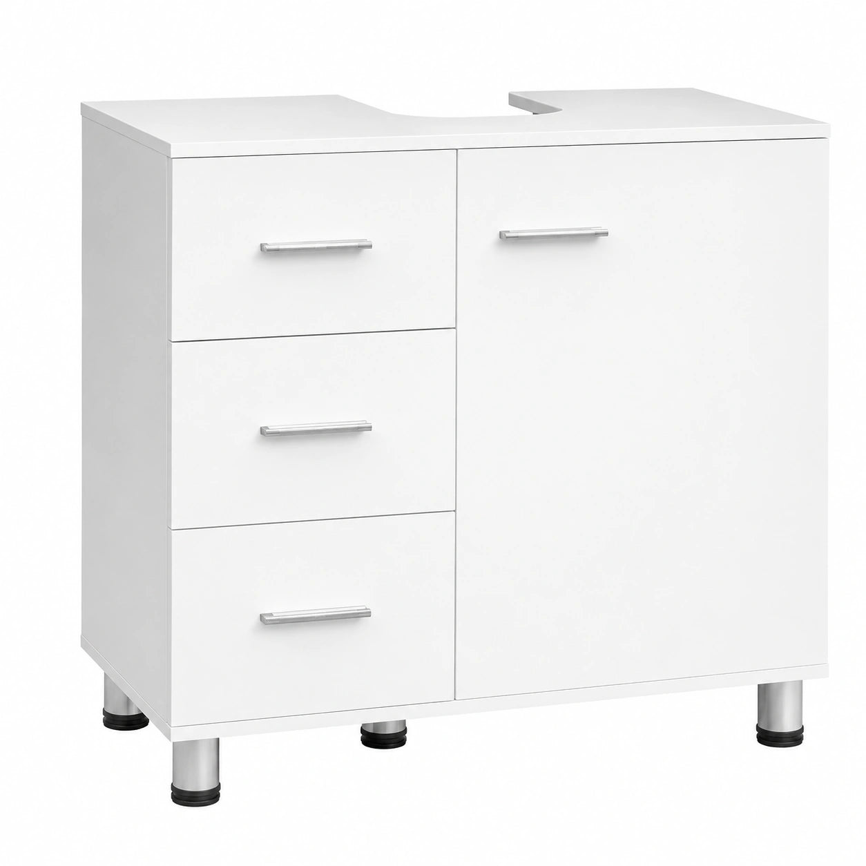 Armario de baño blanco con cajones y estante ajustable, mueble bajo lavabo