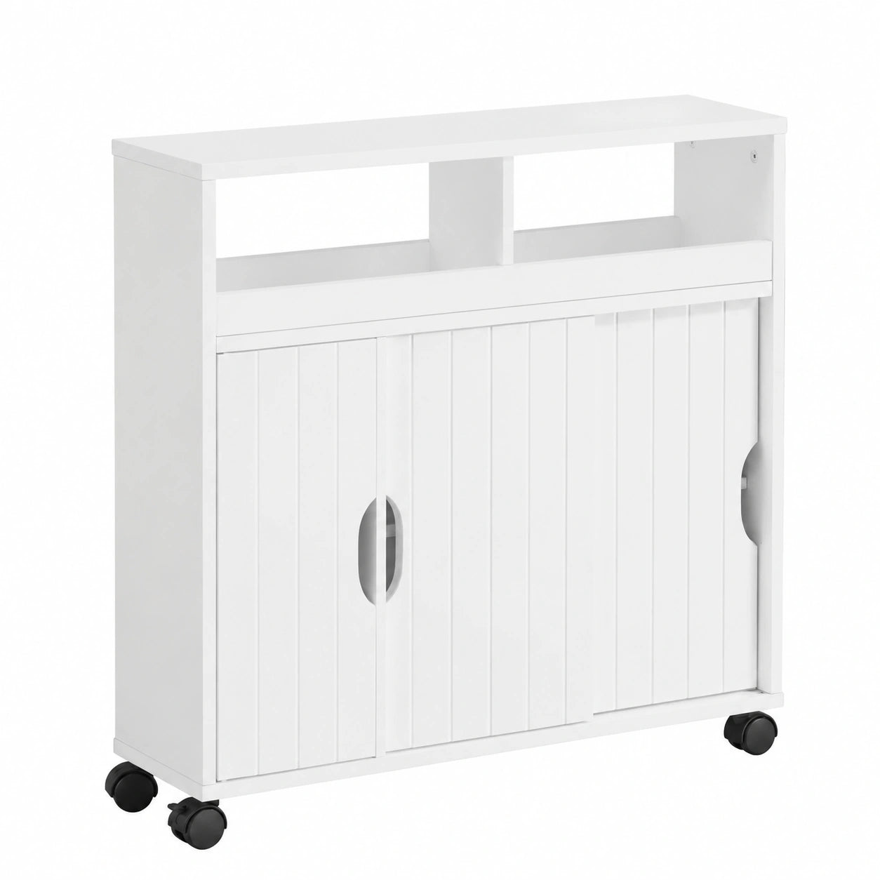 Armario de Suelo Blanco con Ruedas y Puertas Correderas, Mueble Auxiliar de Baño y Cocina 20x69.5x71.5 cm