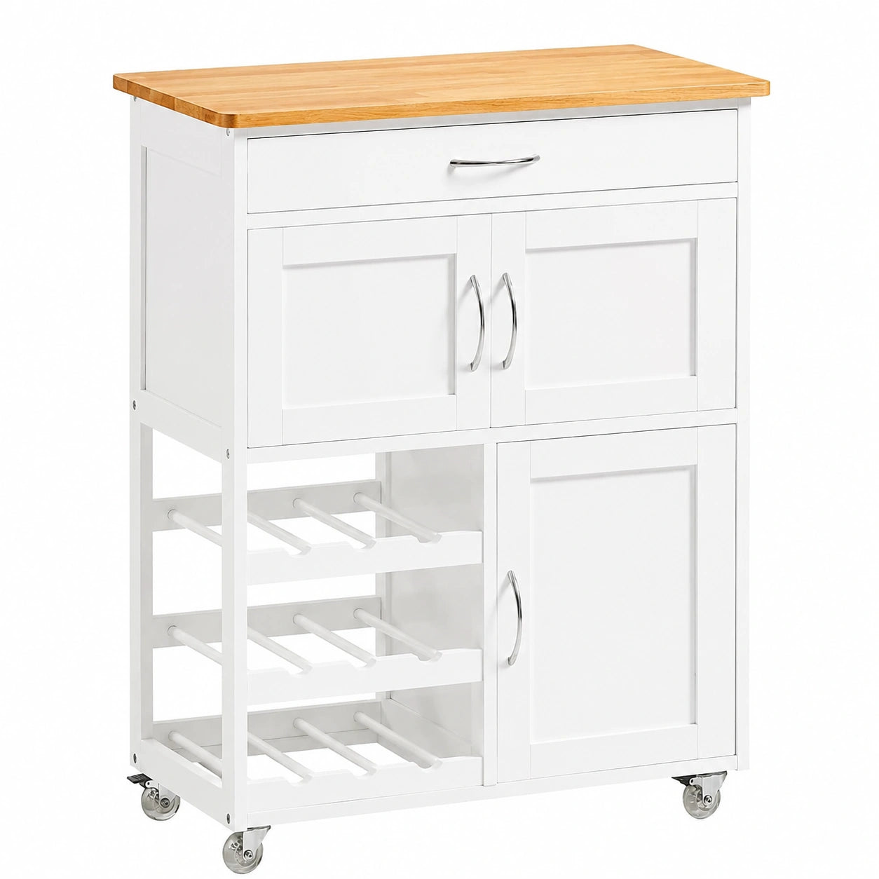 Carrito de Cocina Multifuncional con Ruedas y Botellero, Blanco