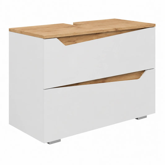 Armario de Baño Vicco Marelle Blanco y Artesano con 2 Cajones, 80x57.5 cm, Ideal para Lavabo Estándar