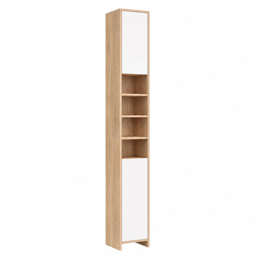 Columna de Baño TOMI con 2 Puertas y 4 Compartimentos en Haya y Blanco