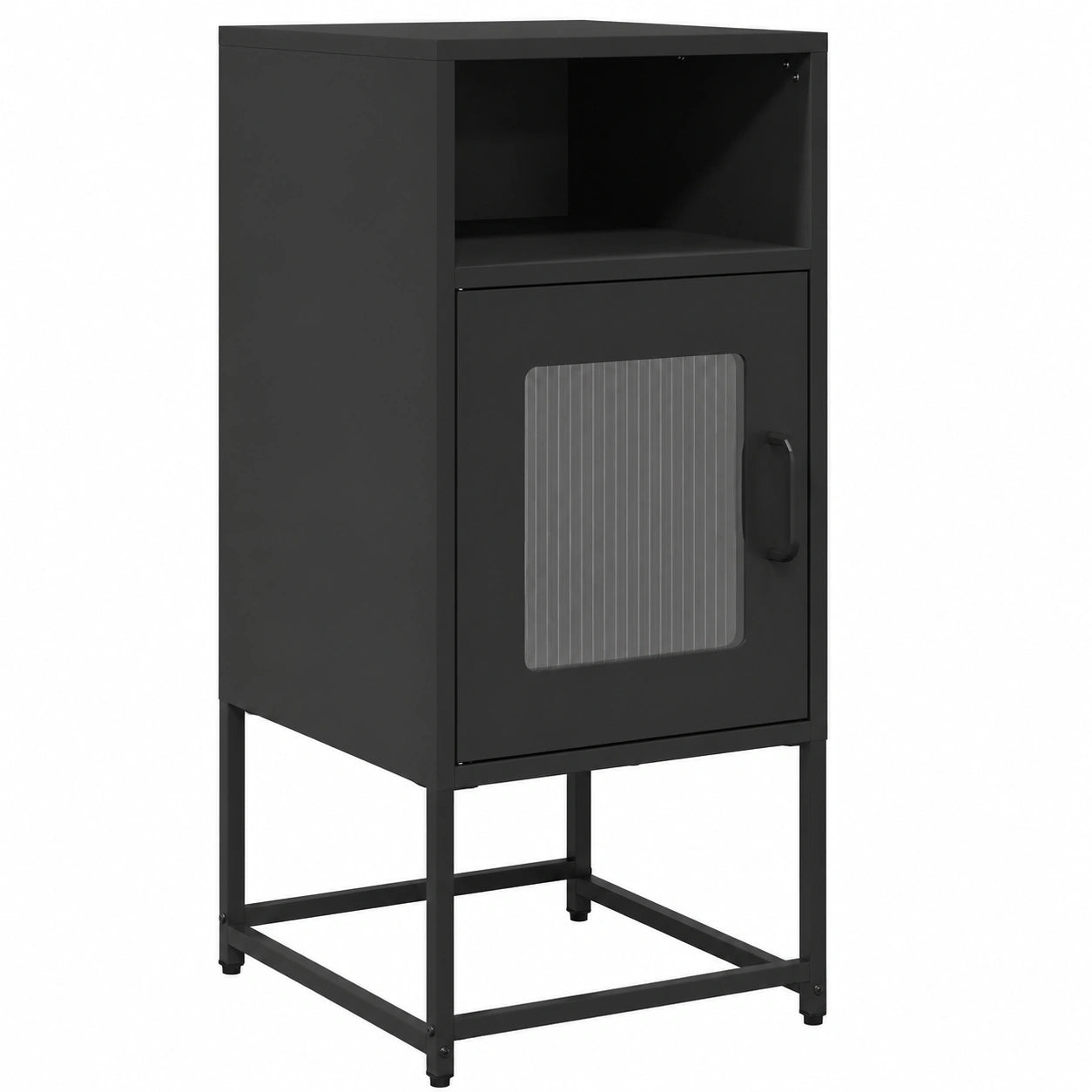 Mesita de Noche Negra de Acero con Puerta 36x39x78 cm, Mueble Auxiliar para Dormitorio