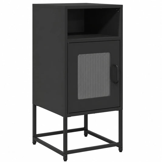 Mesita de Noche Negra de Acero con Puerta 36x39x78 cm, Mueble Auxiliar para Dormitorio