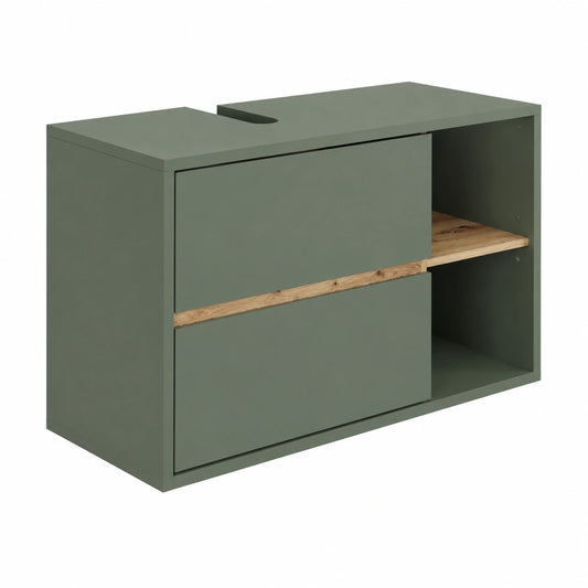 Mueble Bajo Lavabo Viola Verde 100x60 cm con 2 Cajones y Estantes Abiertos
