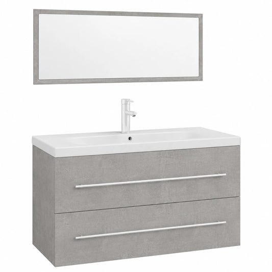 Conjunto de Muebles de Baño 3 Piezas con Espejo y Lavabo, Armario de Almacenamiento Gris Hormigón