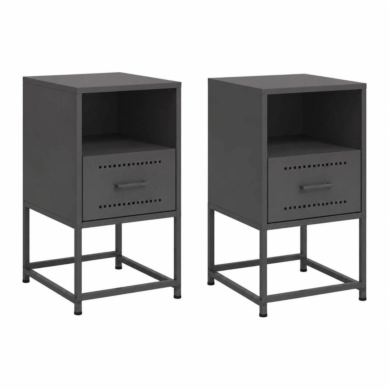 Set de 2 Mesitas de Noche de Acero Negro 36x39x60,5 cm para Dormitorio