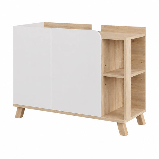 Mueble de baño bajo lavabo Karen, Sonoma/Blanco, 80x65 cm, 2 puertas, almacenamiento compacto