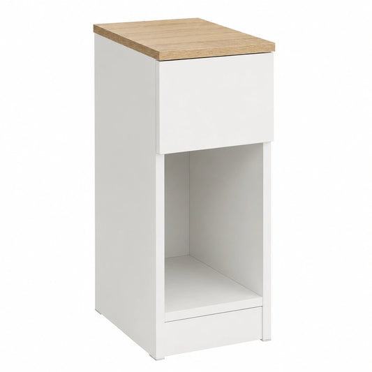 SoBuy Mesa de Noche Compacta con Cajón y Estante, Mesilla Auxiliar para Dormitorio y Salón, Blanca, 20x35x60 cm