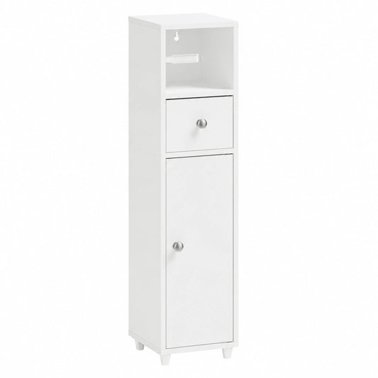 SoBuy Armario Baño Compacto 20x20 cm, Columna Blanca con Portarrollos y Puerta Reversible, Organizador con Cajón para WC