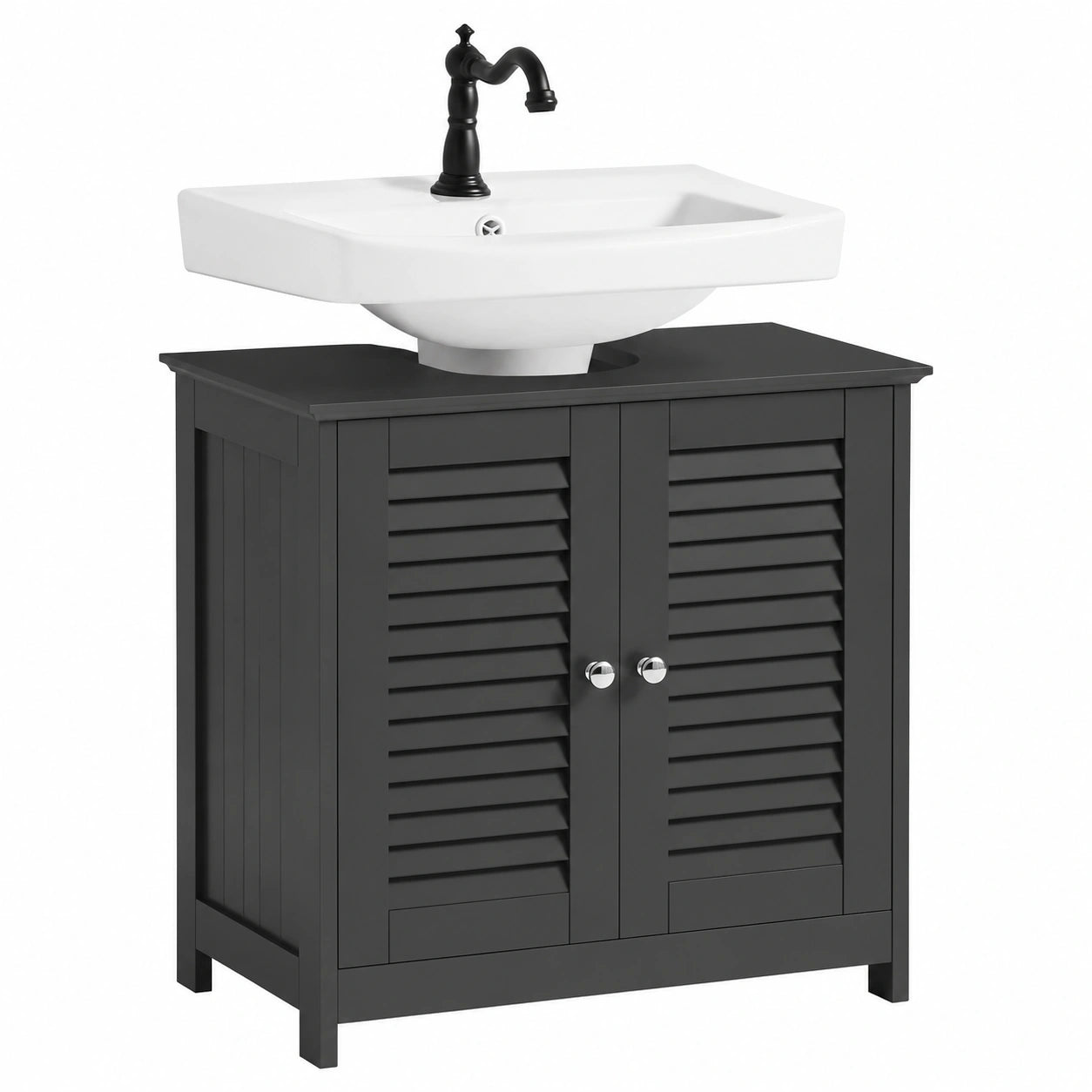 Armario de Baño SoBuy con Estantes Ajustables y Puerta Anti-Moho, MDF Gris Oscuro, 60x58x35cm