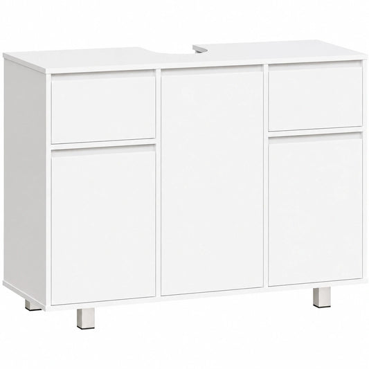 Mueble para Baño BEWISHOME 90 cm, Armario con 2 Cajones y 3 Puertas, Gran Almacenamiento, Blanco