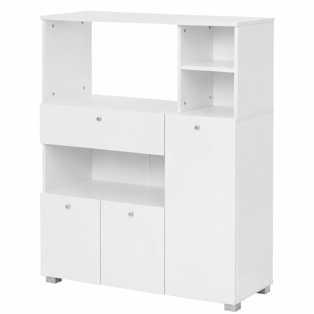 Armario de Cocina HOMCOM con Espacio para Microondas, Cajones y Estantes, Blanco