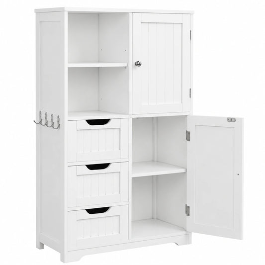 Armario de Baño Multifuncional Blanco con Cajones y Estante Ajustable 60x30x107 cm