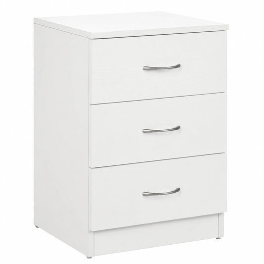 Mesita de Noche Moderna HOMCOM con 3 Cajones para Dormitorio y Salón, Soporta 50 kg, Blanco, 40x35x58 cm