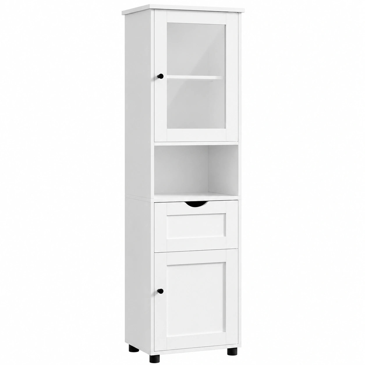Armario Alto de Baño VASAGLE con Puerta de Cristal y Estantes Ajustables, Blanco
