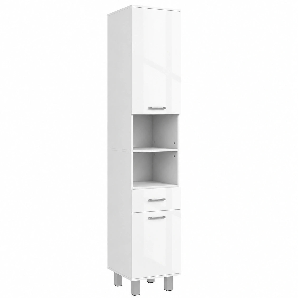 Mueble Alto de Baño kleankin con Estantes Ajustables y Armarios, 30x30x180 cm, Blanco
