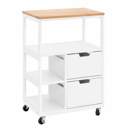 Carrito de Cocina con Ruedas y Cajones, Mueble Auxiliar Moderno Blanco 53x37x89 cm
