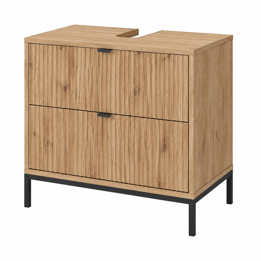 Armario de Baño Vicco Eliza, Roble Vikingo, 70x63 cm, 2 Cajones, Compatible con Sifón Estándar