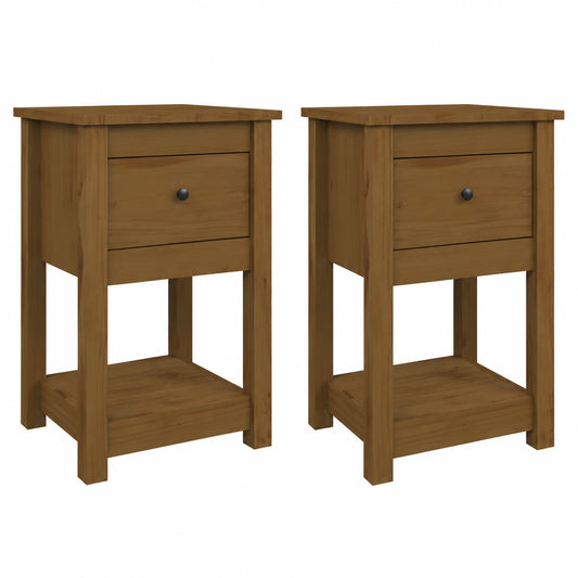 Mesitas de Noche de Madera de Pino Marrón con Estantes para Almacenamiento - Pack de 2