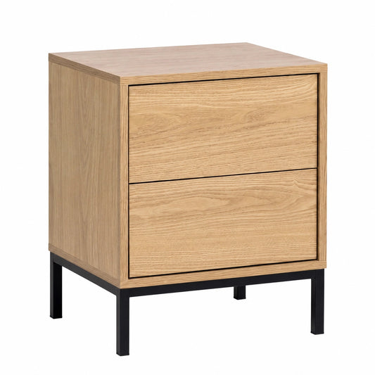Conjunto de 2 Mesitas de Noche de Madera con 2 Cajones Color Natural