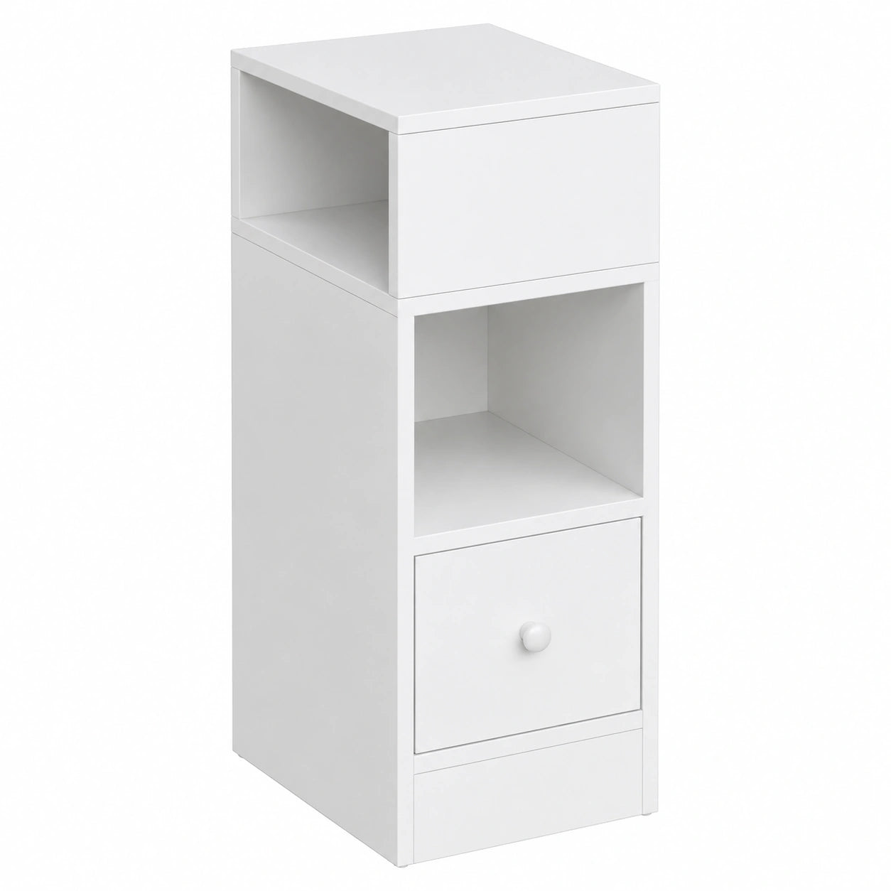 EUGAD Mesita de Noche Blanca con Cajón y Estantes, 25x30x66 cm, Para Dormitorio y Salón, Diseño Moderno