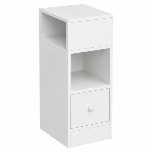 EUGAD Mesita de Noche Blanca con Cajón y Estantes, 25x30x66 cm, Para Dormitorio y Salón, Diseño Moderno