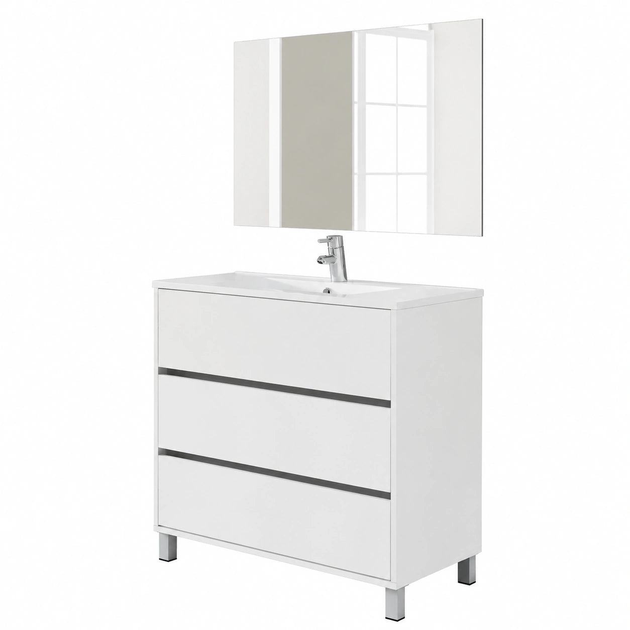 Conjunto de Mueble de Baño Moderno con Espejo y Cajones, 80 cm, Roble Cambrian
