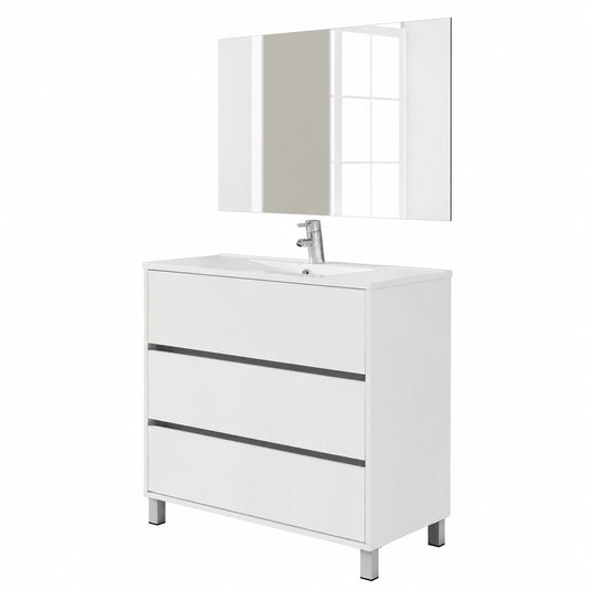 Conjunto de Mueble de Baño Moderno con Espejo y Cajones, 80 cm, Roble Cambrian