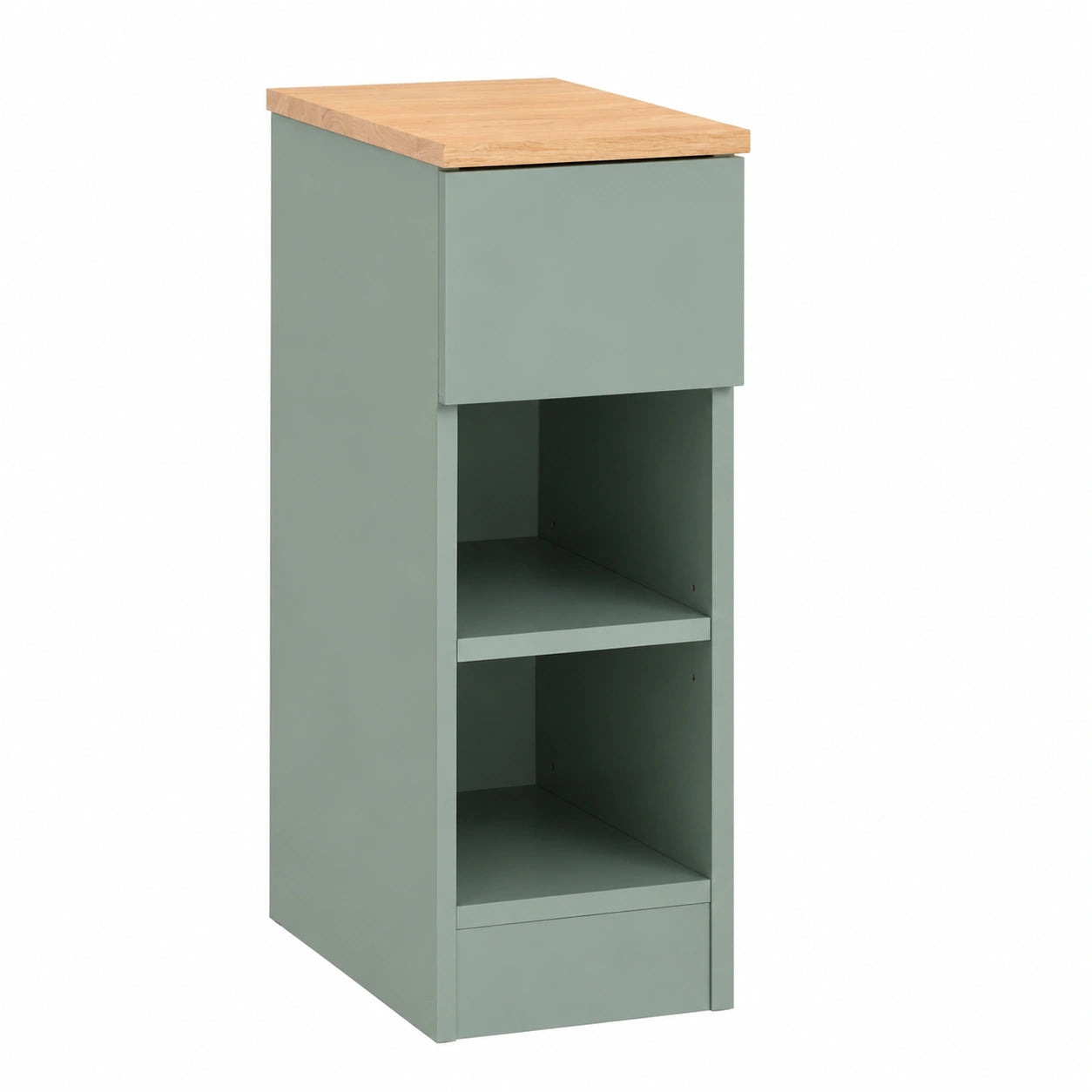 Mesa de Noche Compacta con Cajón y Estantes para Dormitorio y Sala Verde